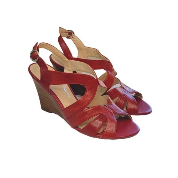 Frank Sarto Shoes - Frank Sarto Galia Red Leather Slingback Wedge Heel Sandals Size 6.5 M